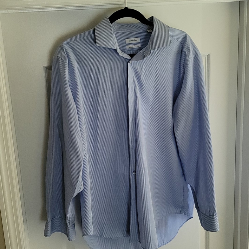 Calvin Klein Blue and white striped long sleeve sh